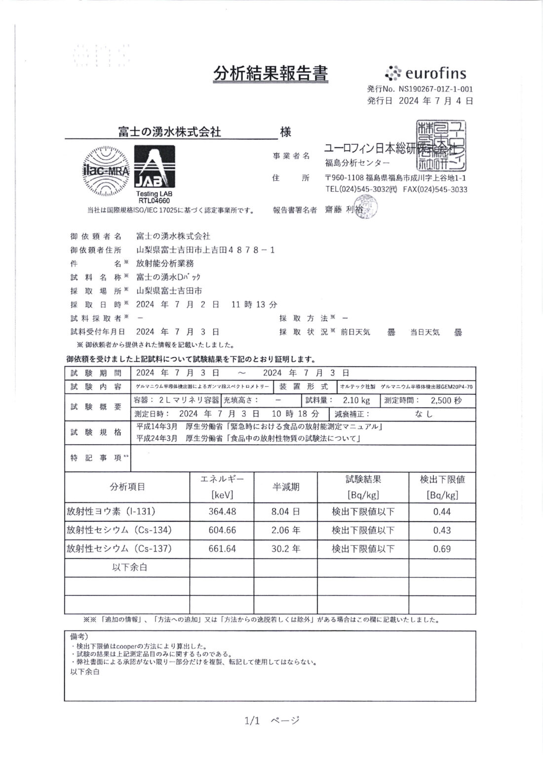 分析結果報告書